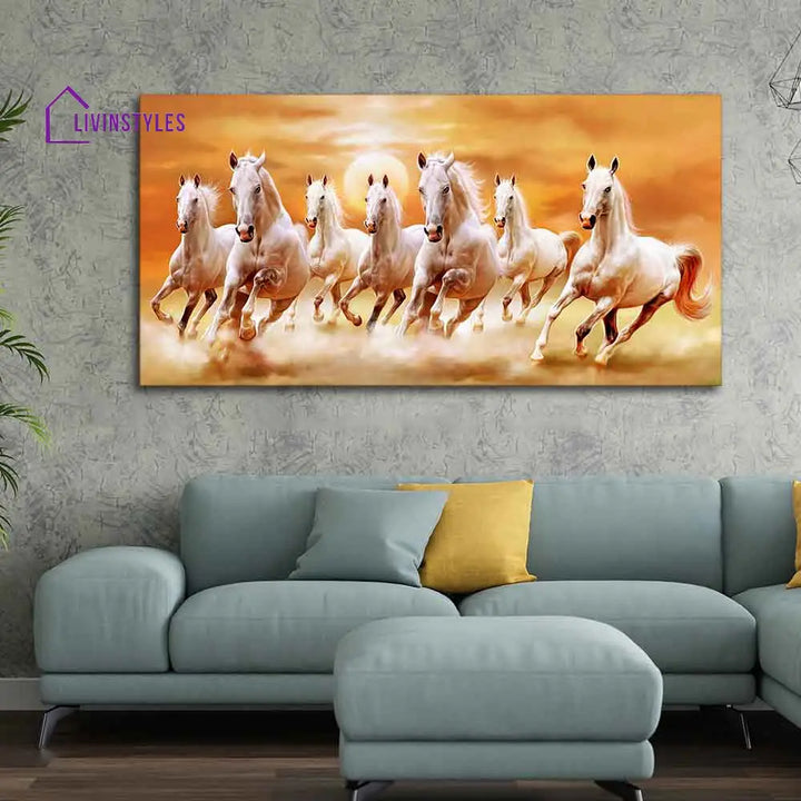 Beautiful Seven Running Horses Canvas Big Wall Painting