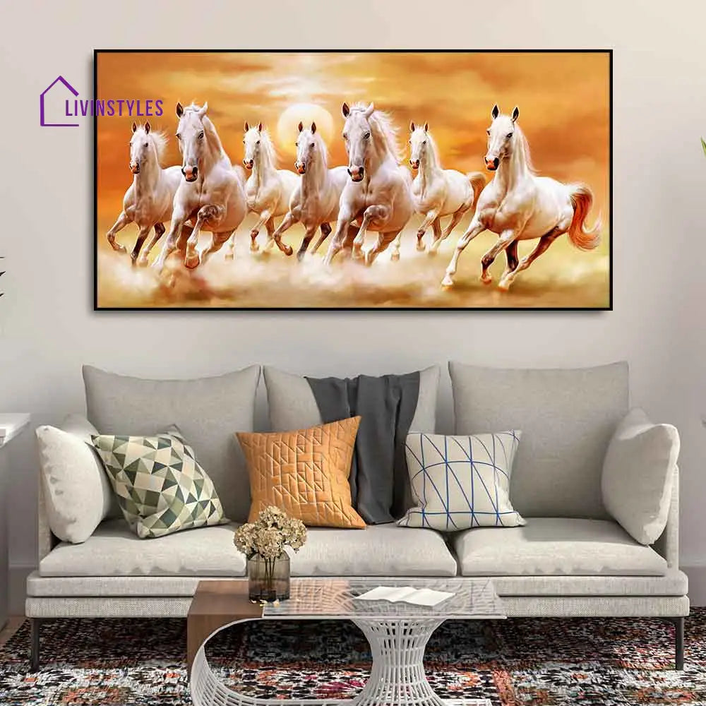 Beautiful Seven Running Horses Canvas Big Wall Painting Only Printed (No Frame Included)