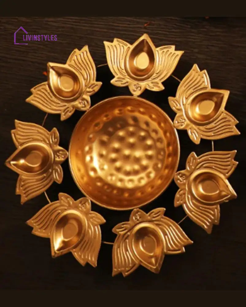 Beautiful Shape Metal Om Gold Diya Urlis | Set Of 3 Urli