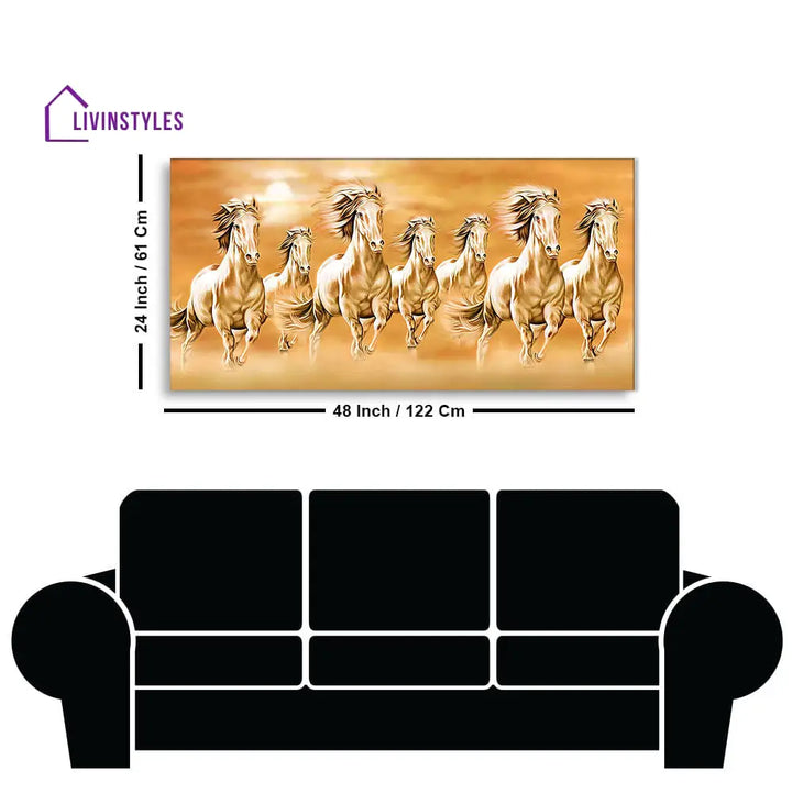 Beautiful Vastu Seven Running Horses Canvas Wall Painting