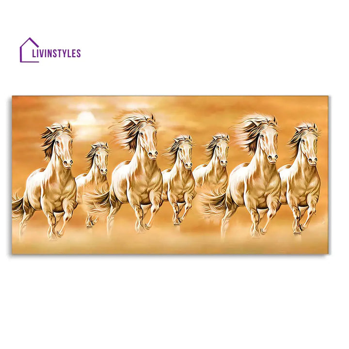 Beautiful Vastu Seven Running Horses Canvas Wall Painting