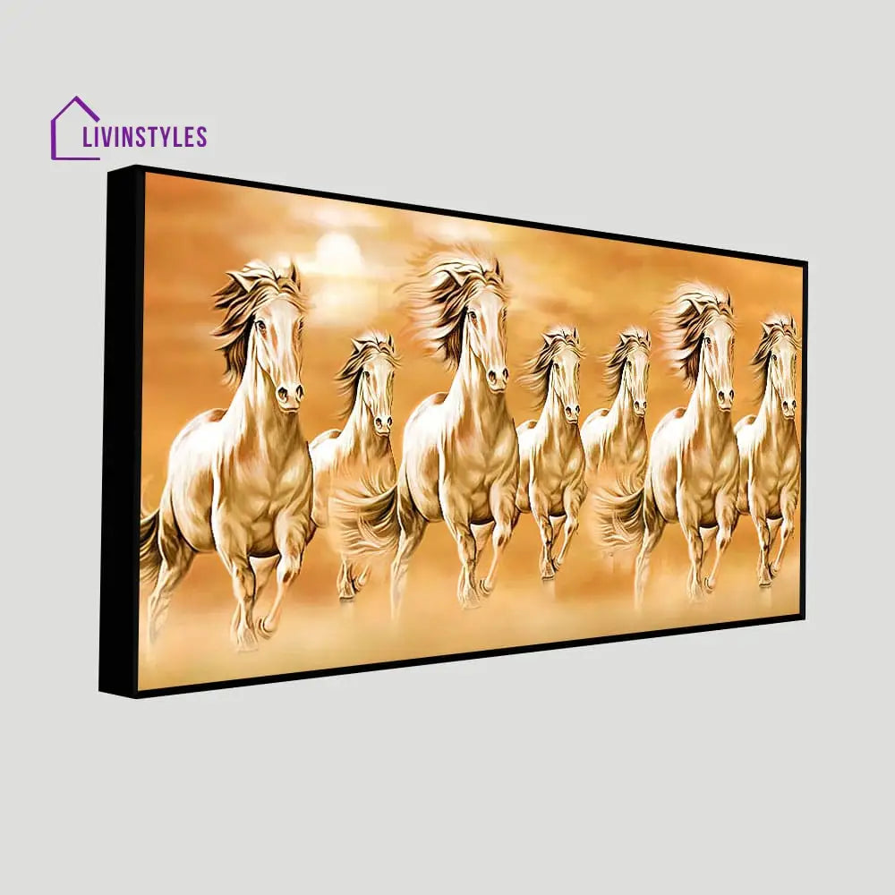 Beautiful Vastu Seven Running Horses Canvas Wall Painting