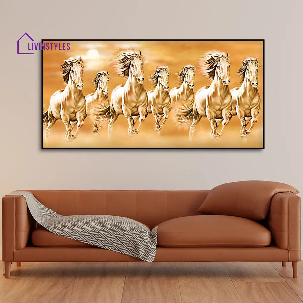 Beautiful Vastu Seven Running Horses Canvas Wall Painting