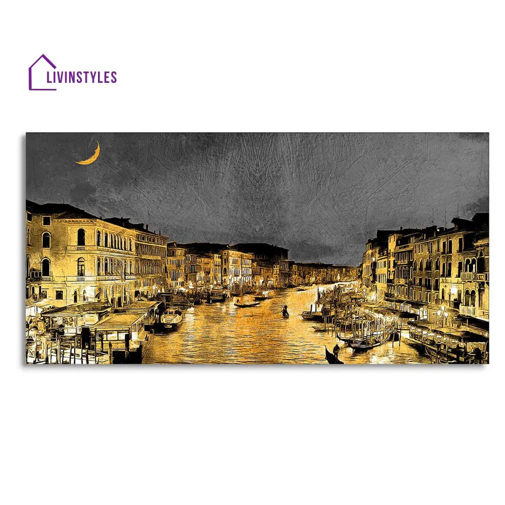 Beautiful Venice City At Night Canvas Wall Painting