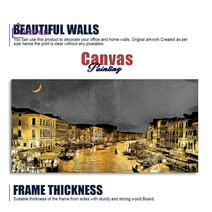 Beautiful Venice City At Night Canvas Wall Painting