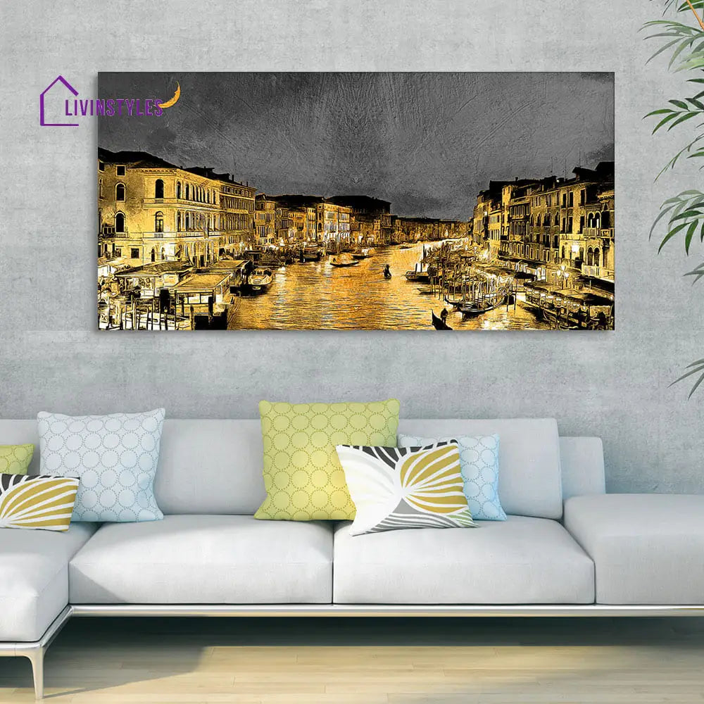 Beautiful Venice City At Night Canvas Wall Painting Only Printed (No Frame Included)