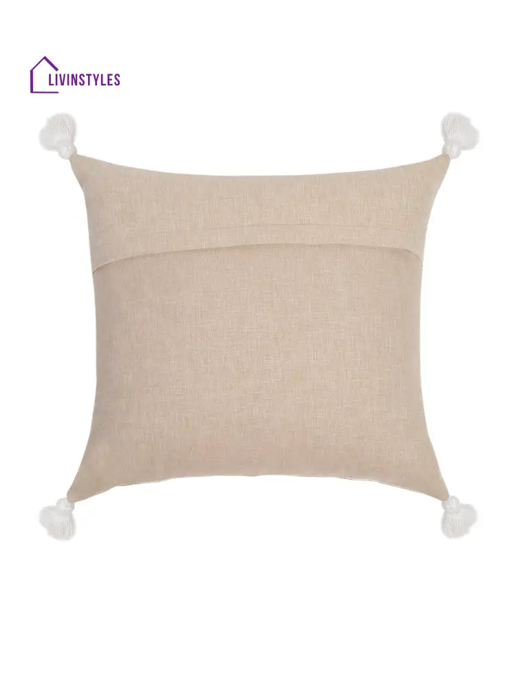 Beige Color Cotton Hand Work Cushion Cover Set Of 2 (16X16 Inch)