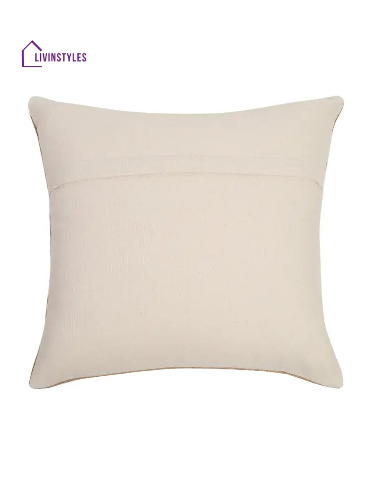 Beige Color Cotton Hand Work Cushion Cover Set Of 2 (18X18 Inch)