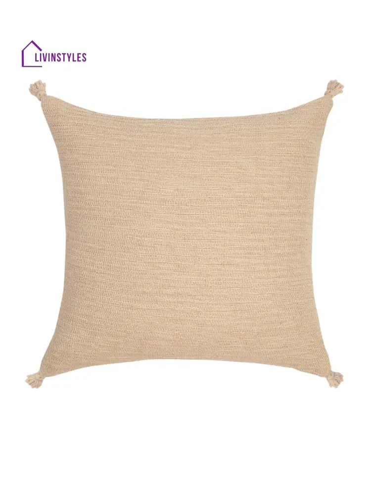 Beige Color Cotton Woven Cushion Cover Set Of 2 (18X18 Inch)