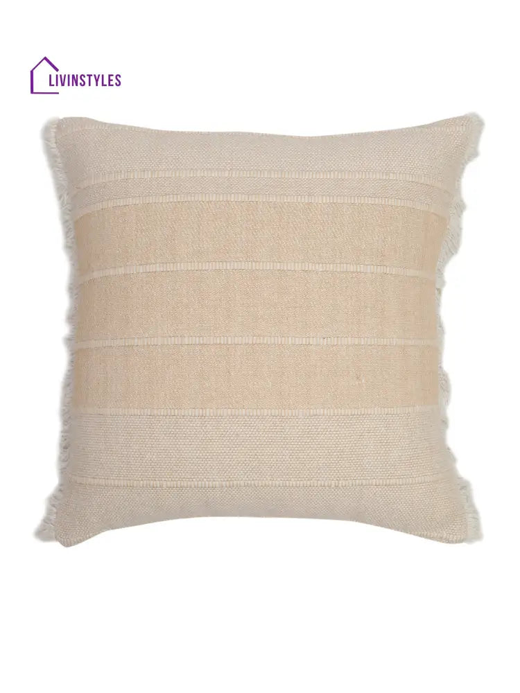 Beige Color Cotton Woven Cushion Cover Set Of 2 (18X18 Inch)