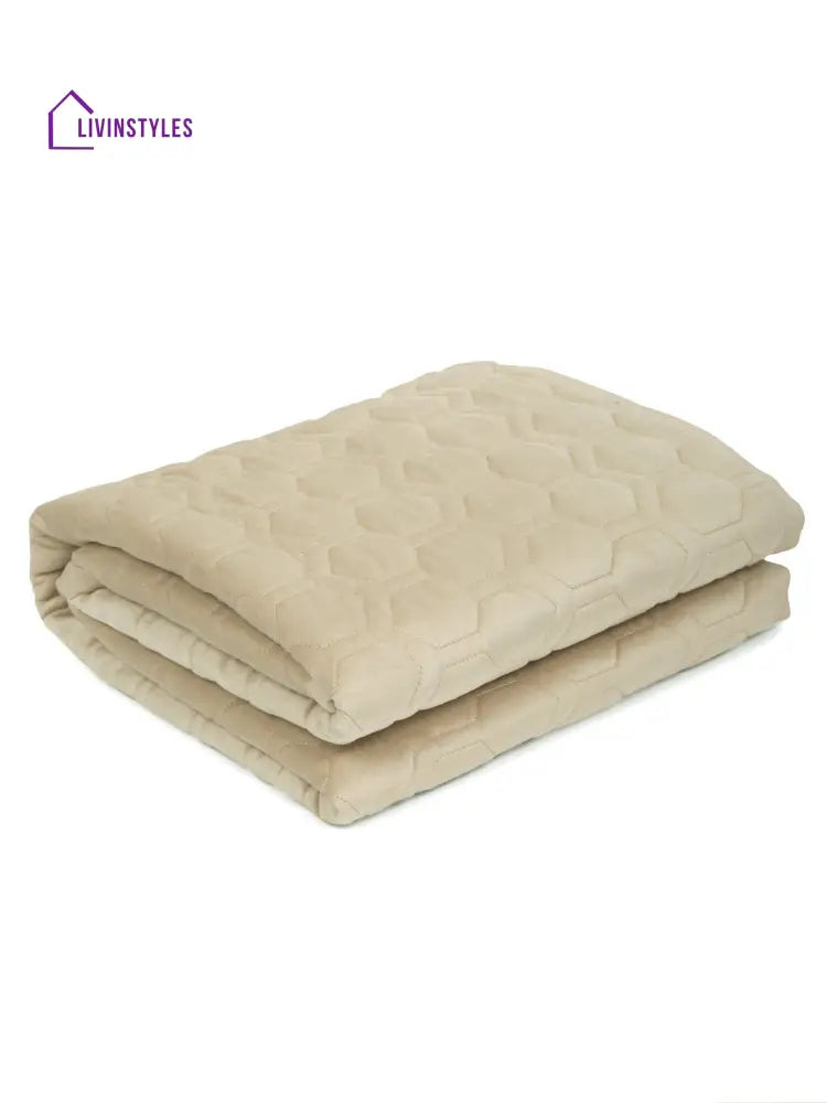 Beige Honey Comb Quilted Velvet 3 Seater Sofa Cover With 2 Pcs Hand Rest Slip Cover Sofa