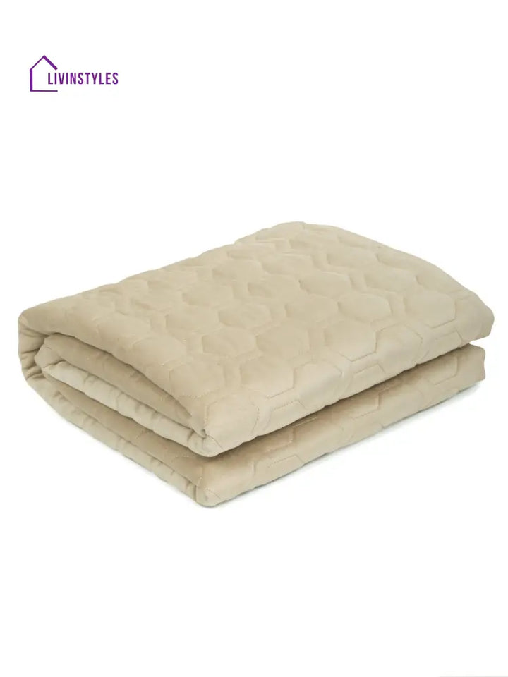 Beige Honey Comb Quilted Velvet 3 Seater Sofa Cover With 2 Pcs Hand Rest Slip Cover Sofa