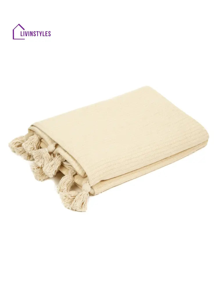 Beige Textured Hand Woven Cotton 1 Seater Sofa Cover Slip Cover Sofa