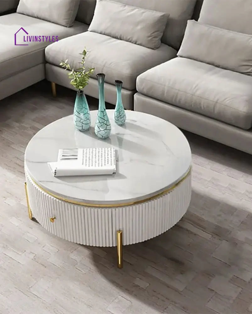 Belly Modern Round Storage Coffee Table | 33 X 19 Inches Side Tables