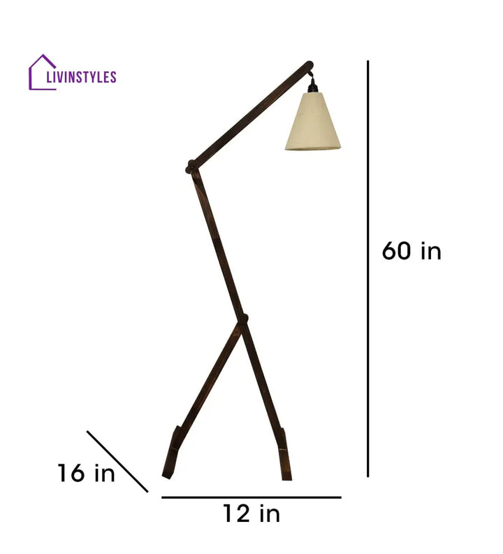 Benji Wooden Floor Lamp With Brown Base And Beige Fabric Lampshade Lamps