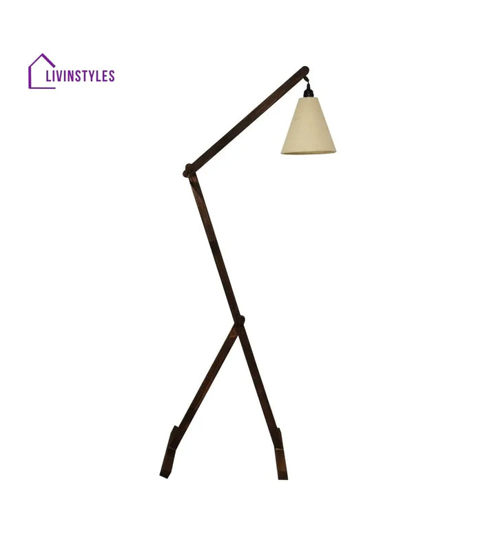 Benji Wooden Floor Lamp With Brown Base And Beige Fabric Lampshade Lamps