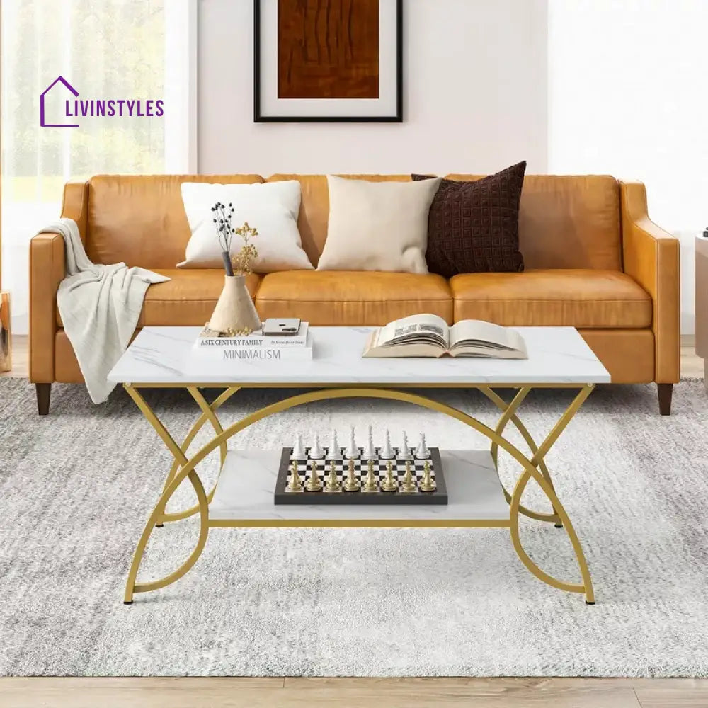 Berlina Iron with Powder Coated Coffee Table with Ceramic Marble Top