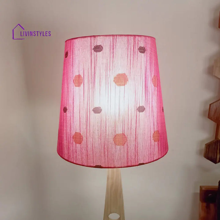 Bevel Wooden Floor Lamp With Beige Base And Red Printed Fabric Lampshade Lamps