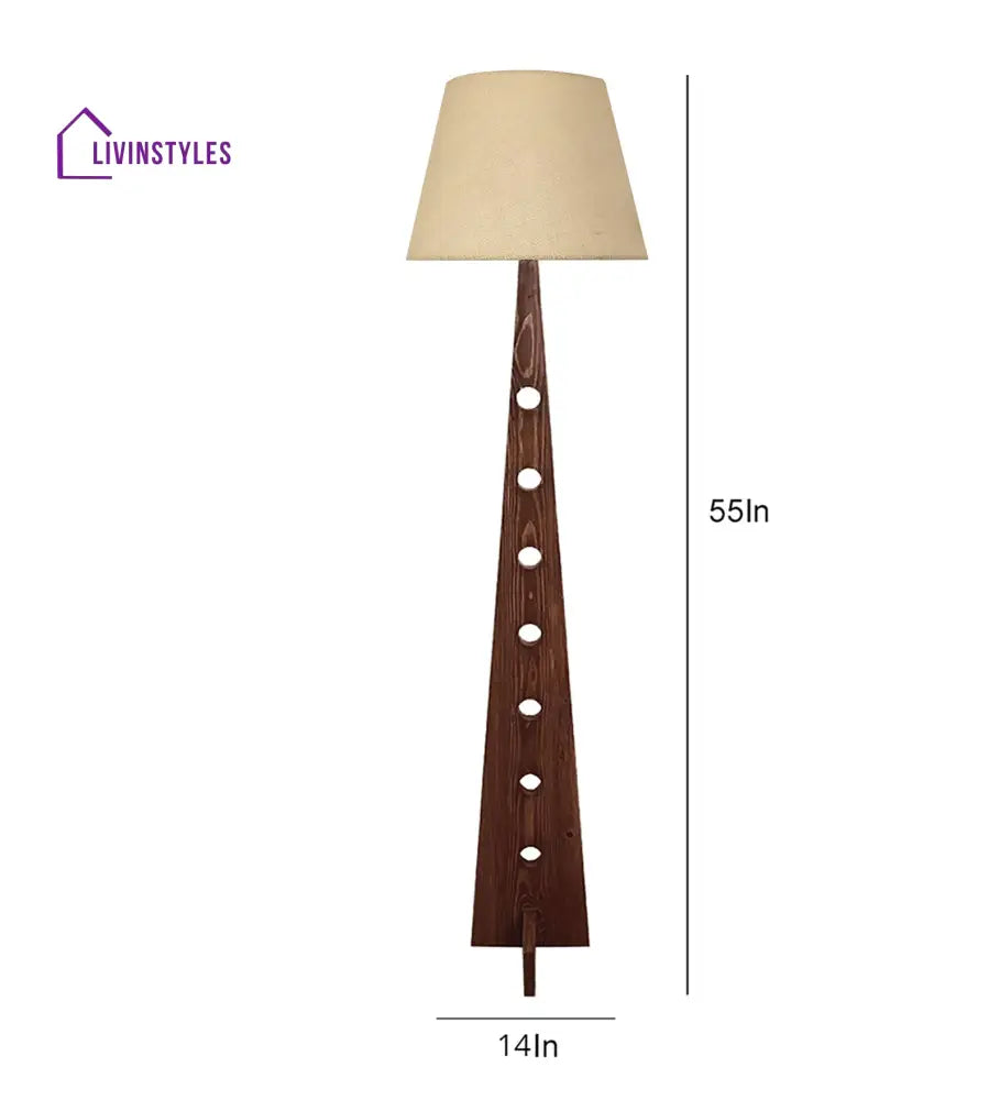 Bevel Wooden Floor Lamp With Brown Base And Beige Fabric Lampshade Lamps