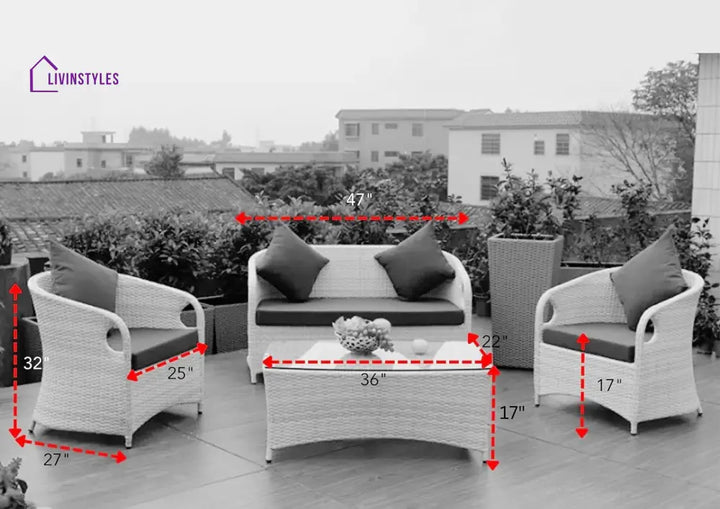 Bhavya 4 Piece Patio Furniture Set With Center Table (White And Purple)