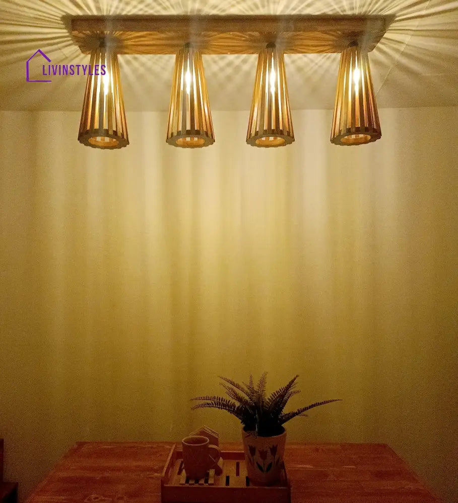 Billet Brown Wooden 4 Series Ceiling Lamp Lights