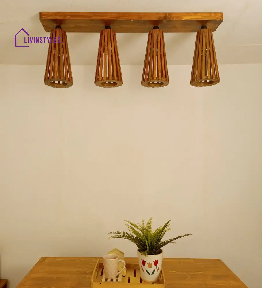 Billet Brown Wooden 4 Series Ceiling Lamp Lights