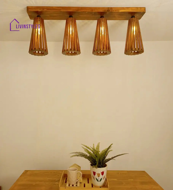 Billet Brown Wooden 4 Series Ceiling Lamp Lights