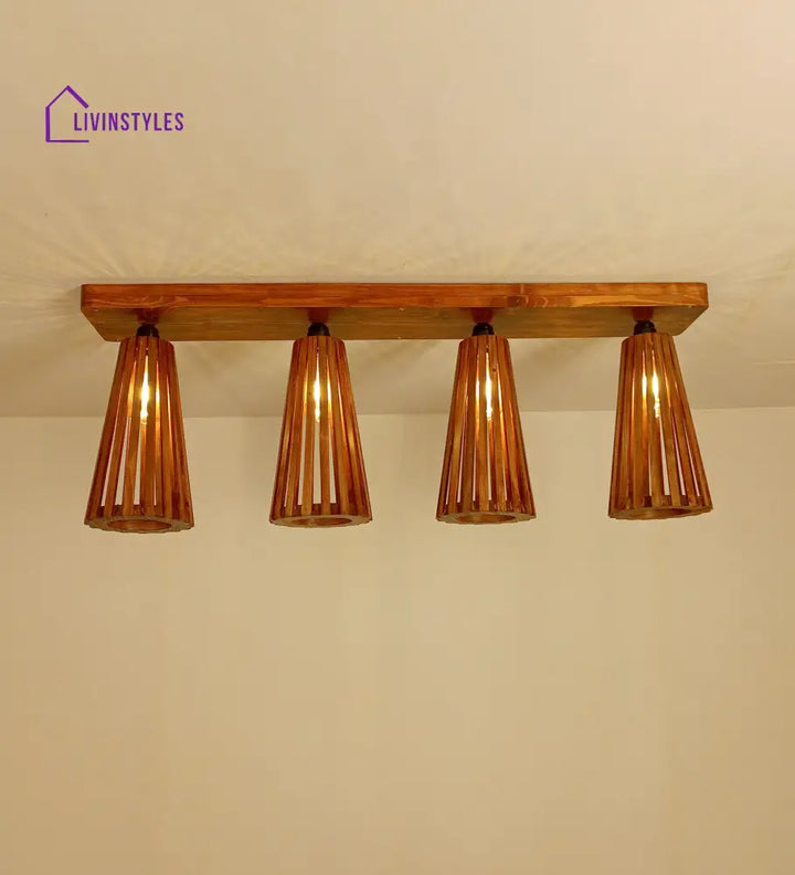 Billet Brown Wooden 4 Series Ceiling Lamp Lights