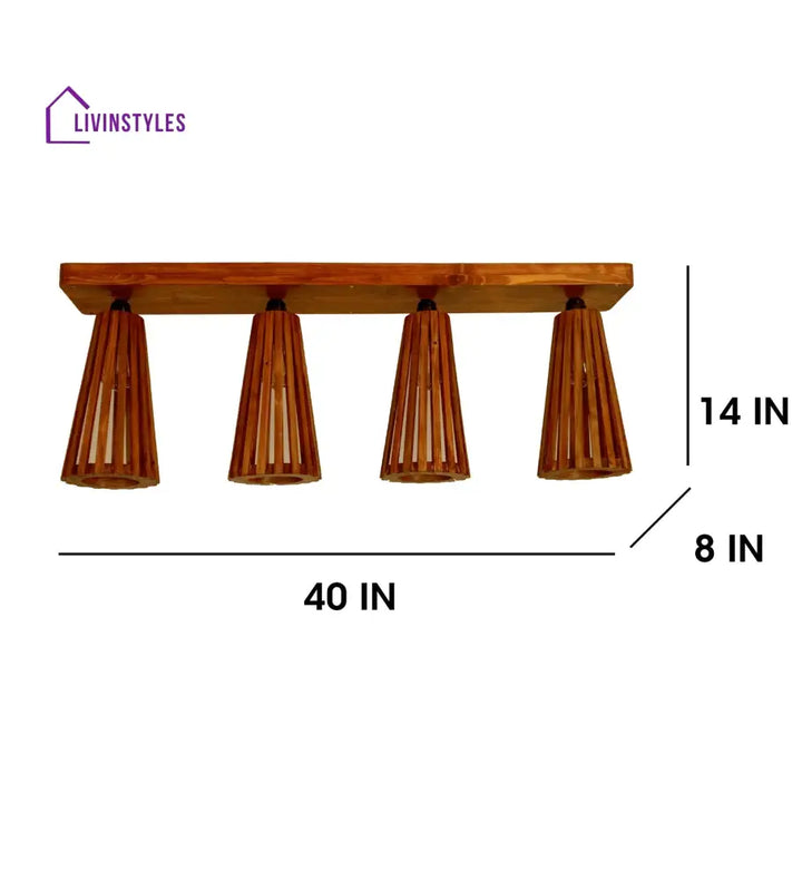 Billet Brown Wooden 4 Series Ceiling Lamp Lights