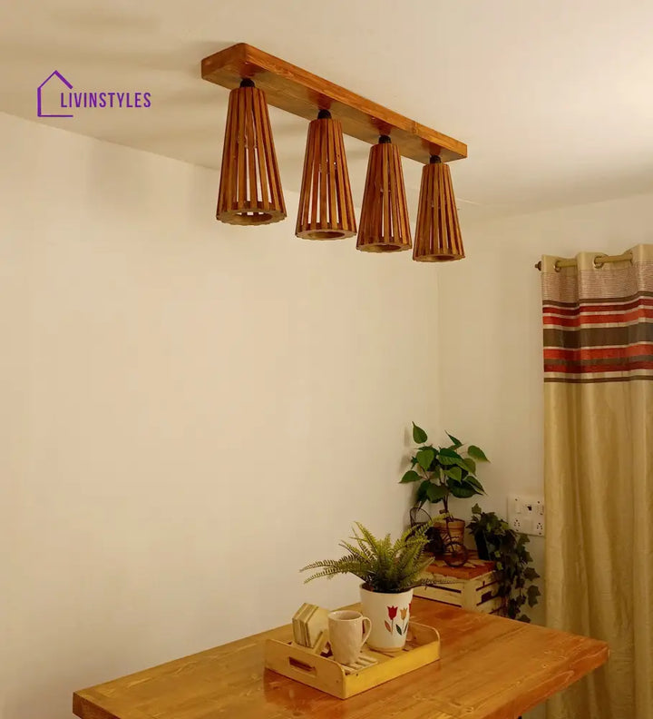 Billet Brown Wooden 4 Series Ceiling Lamp Lights