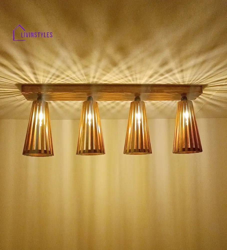 Billet Brown Wooden 4 Series Ceiling Lamp Lights