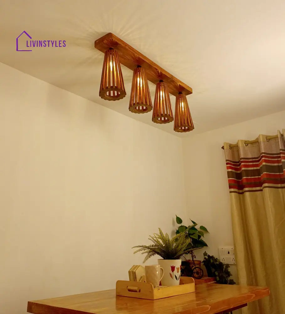 Billet Brown Wooden 4 Series Ceiling Lamp Lights