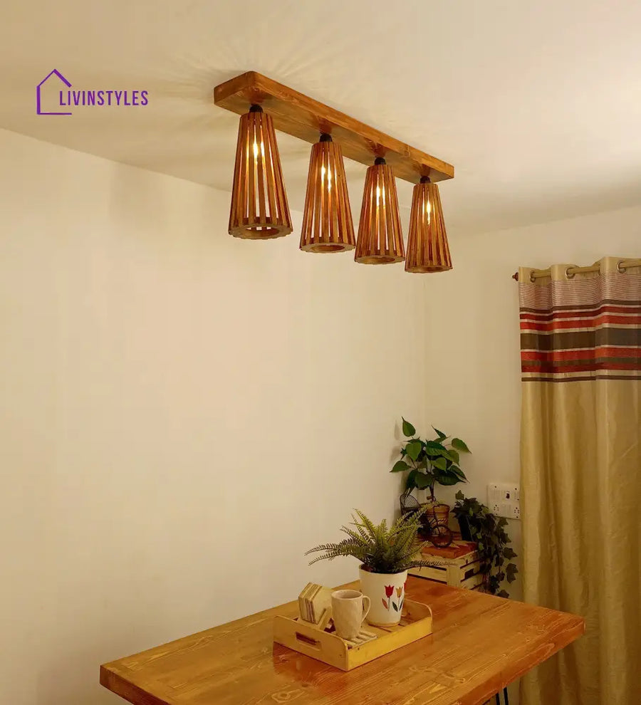 Billet Brown Wooden 4 Series Ceiling Lamp Lights