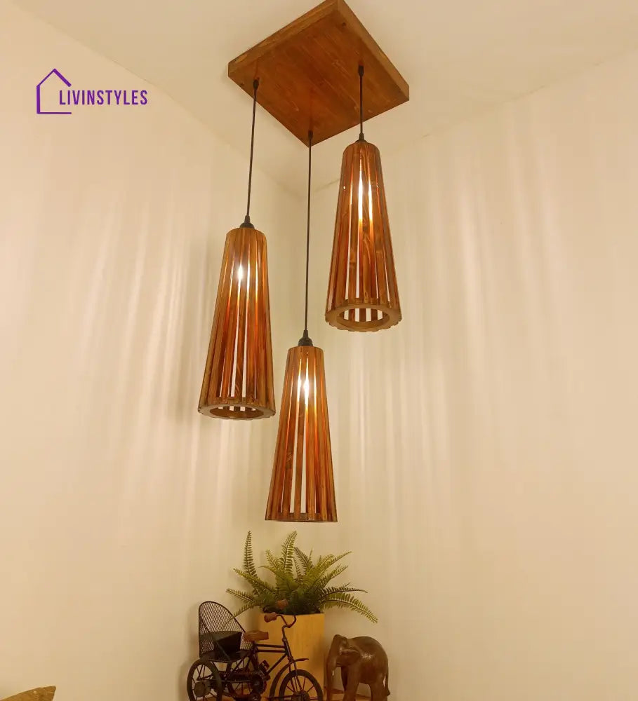 Billet Brown Wooden Cluster Hanging Lamp Lamps