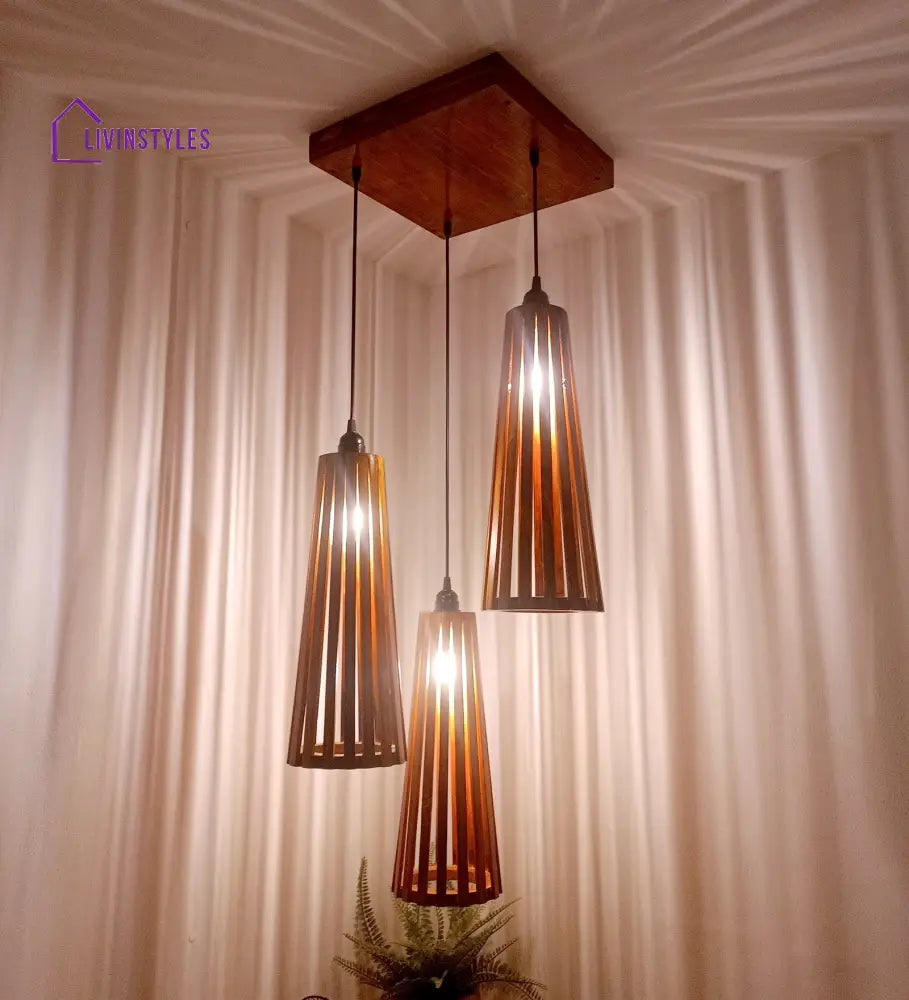 Billet Brown Wooden Cluster Hanging Lamp Lamps