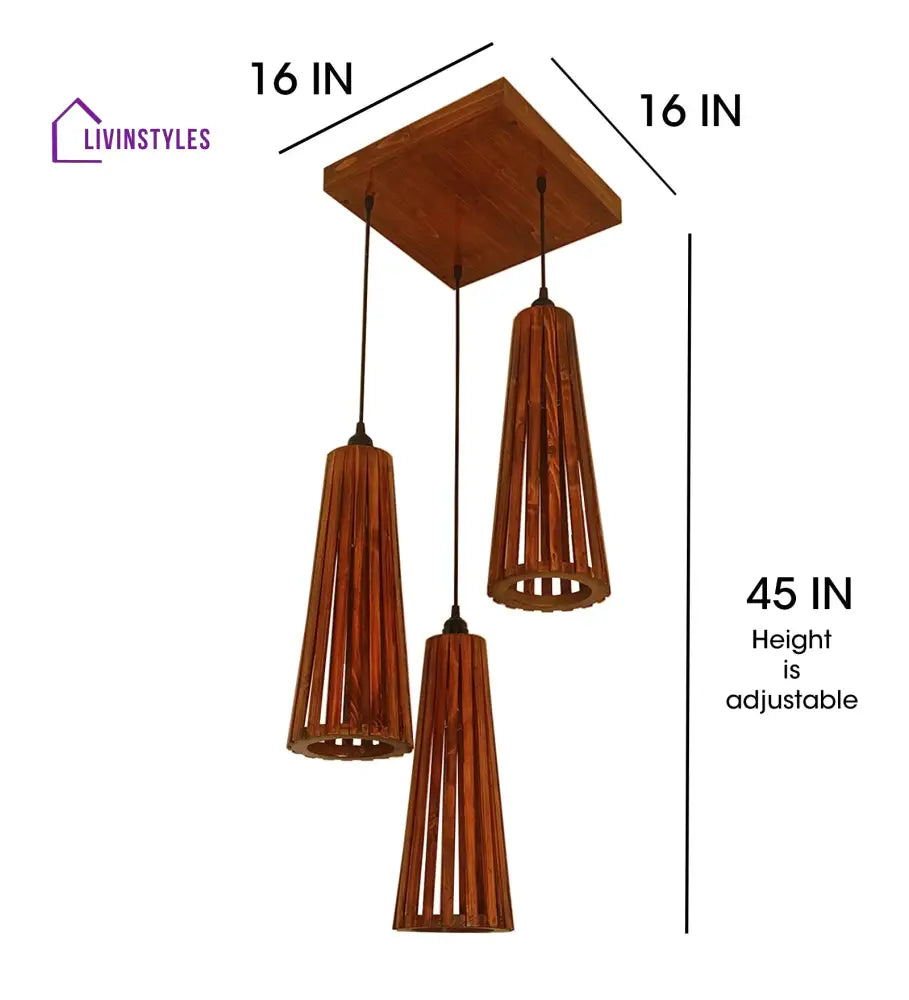 Billet Brown Wooden Cluster Hanging Lamp Lamps