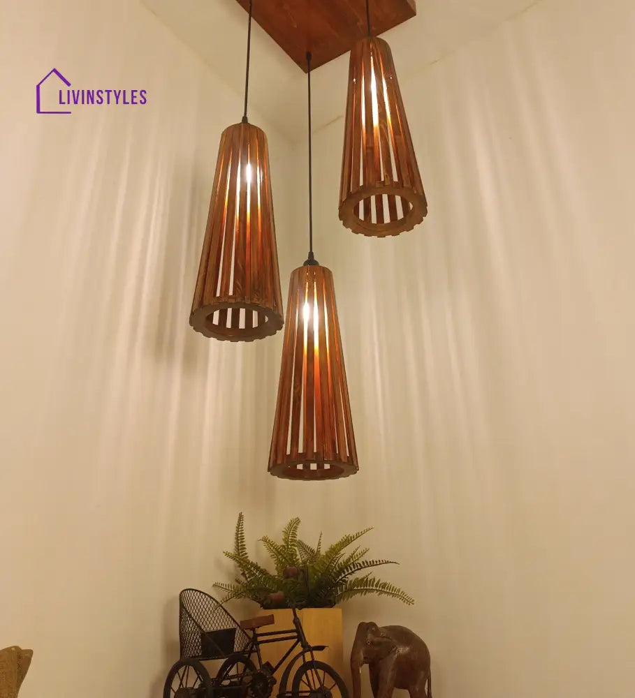 Billet Brown Wooden Cluster Hanging Lamp Lamps