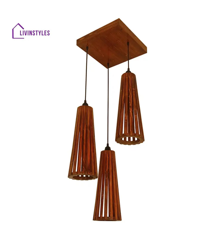 Billet Brown Wooden Cluster Hanging Lamp Lamps