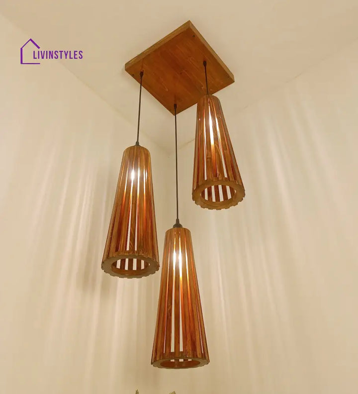 Billet Brown Wooden Cluster Hanging Lamp Lamps