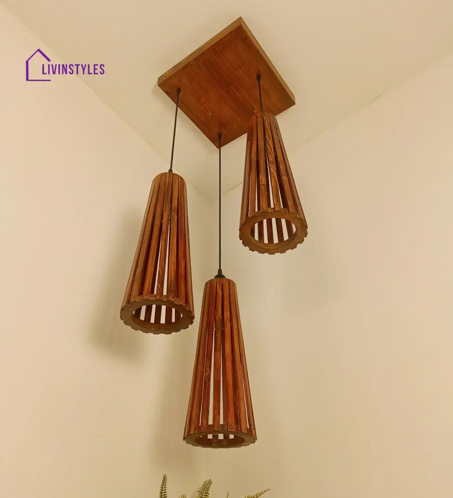 Billet Brown Wooden Cluster Hanging Lamp Lamps