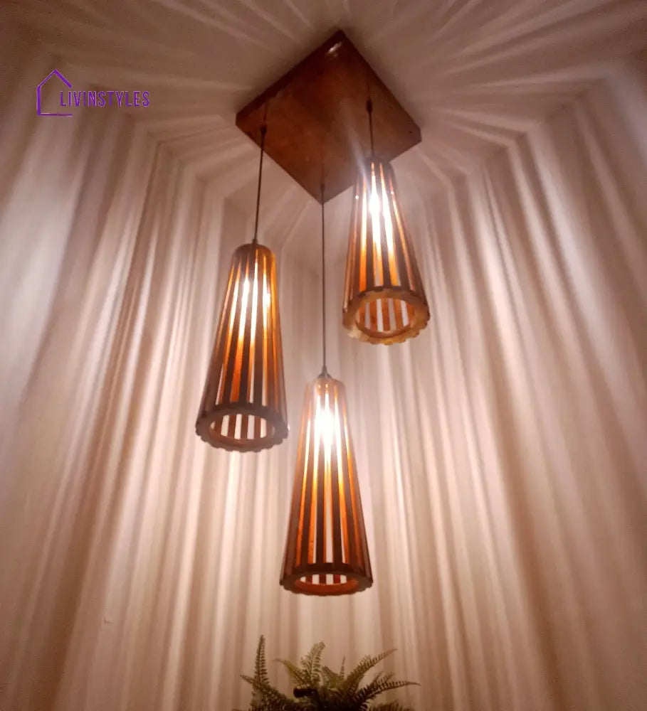 Billet Brown Wooden Cluster Hanging Lamp Lamps