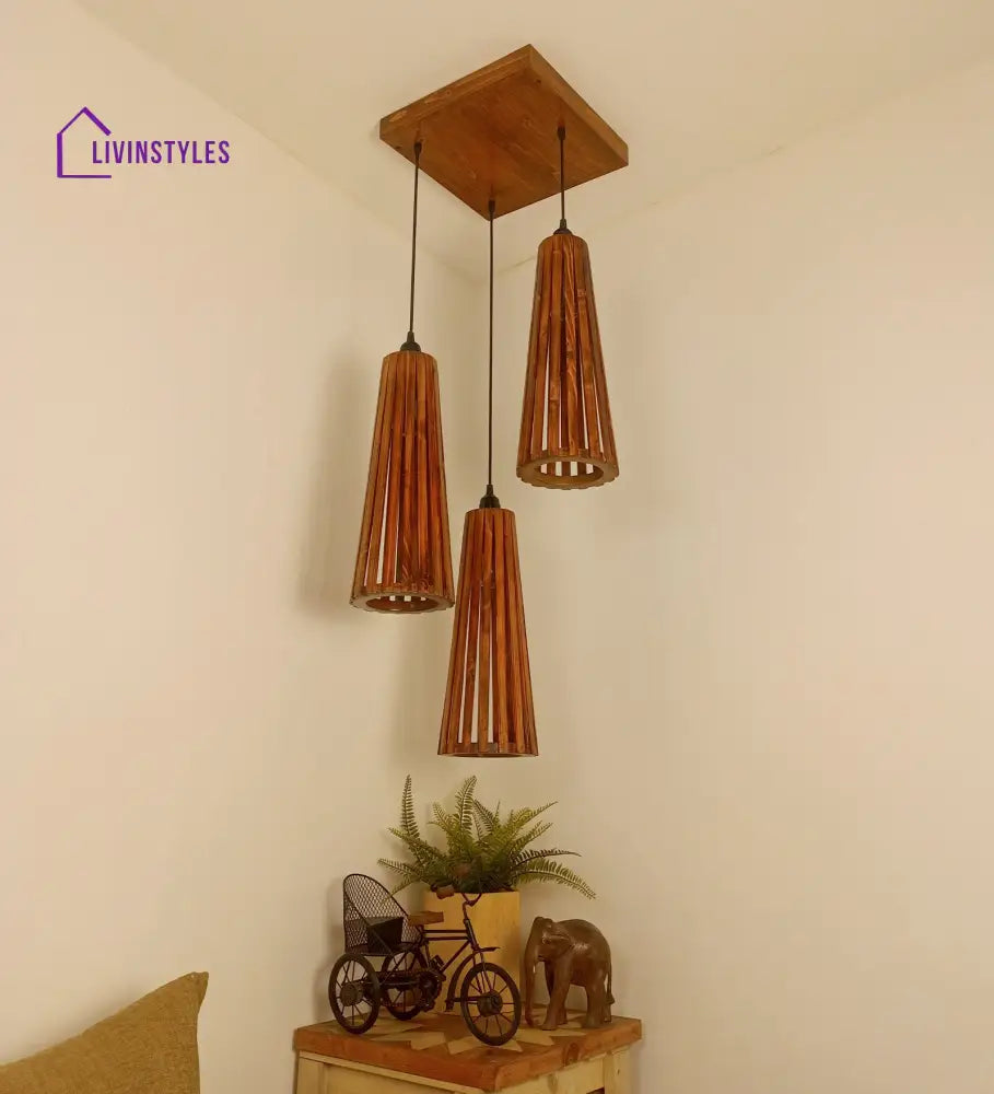 Billet Brown Wooden Cluster Hanging Lamp Lamps