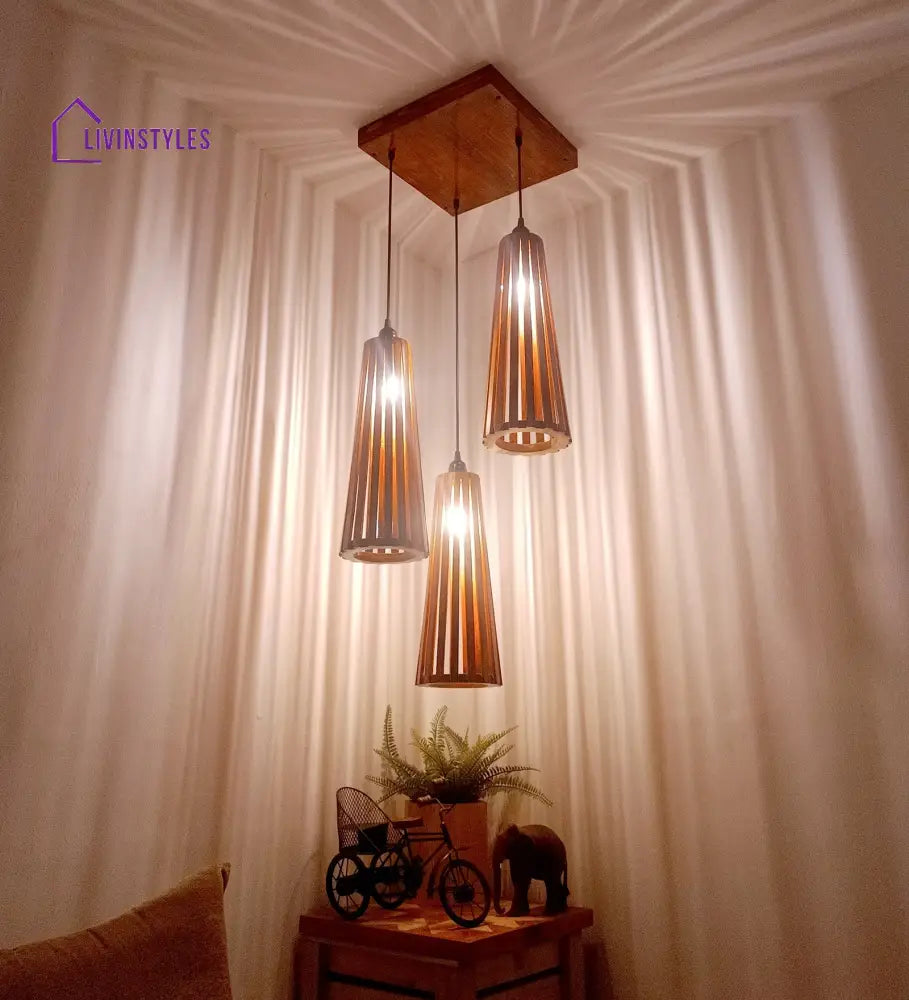 Billet Brown Wooden Cluster Hanging Lamp Lamps