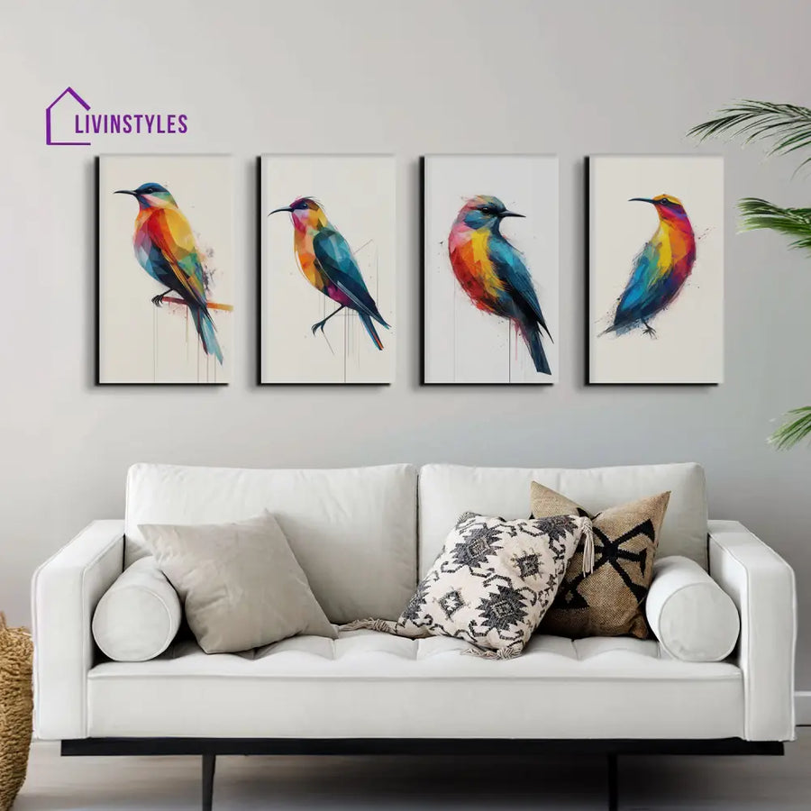 Birds Of Geometric Elegance Set Canvas Wall Painting 4