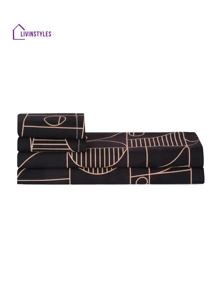 Black Abstract Print 180 Tc Cotton King Bed Sheet With 2 Pillow Covers