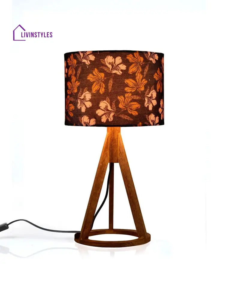 Black Flower Trio Wooden Lamp