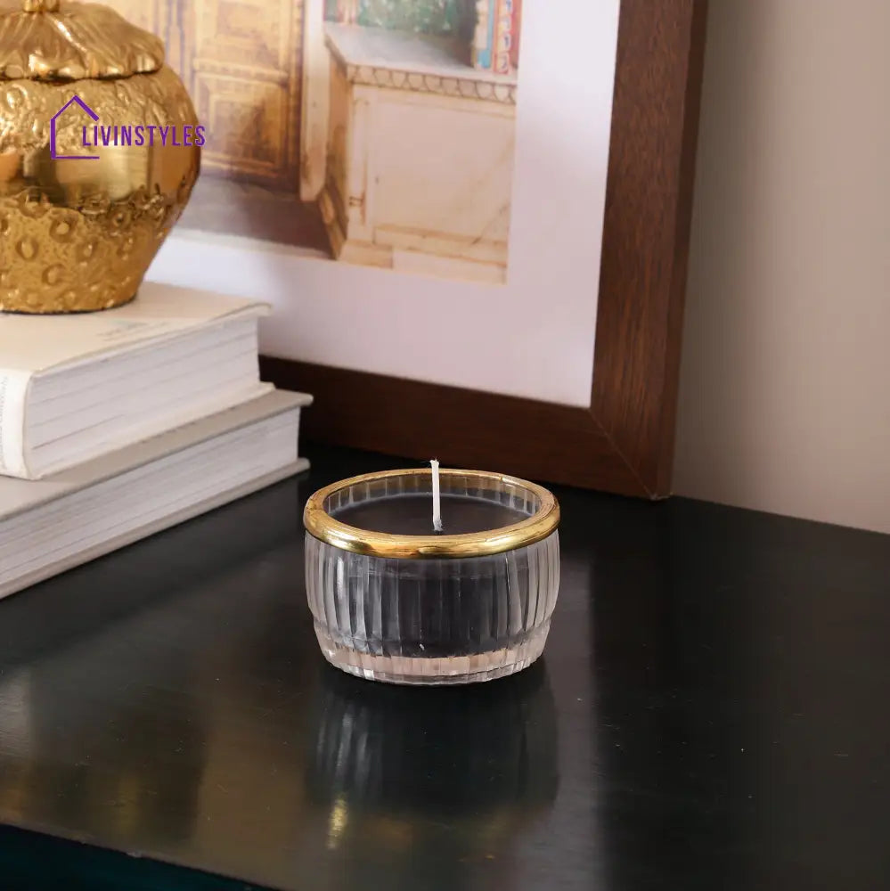 Black Velvet Scented Candle Glass Jar With Golden Ring