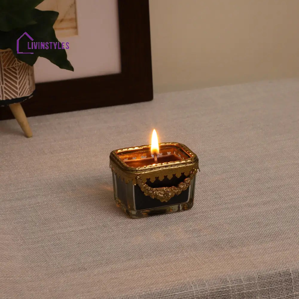 Black Velvet Scented Candle Glass Jar With Golden Ring