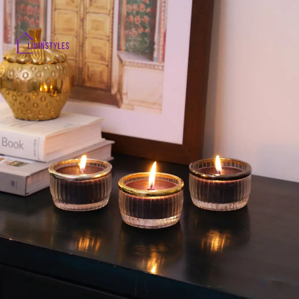 Black Velvet Scented Candle Glass Jar With Golden Ring