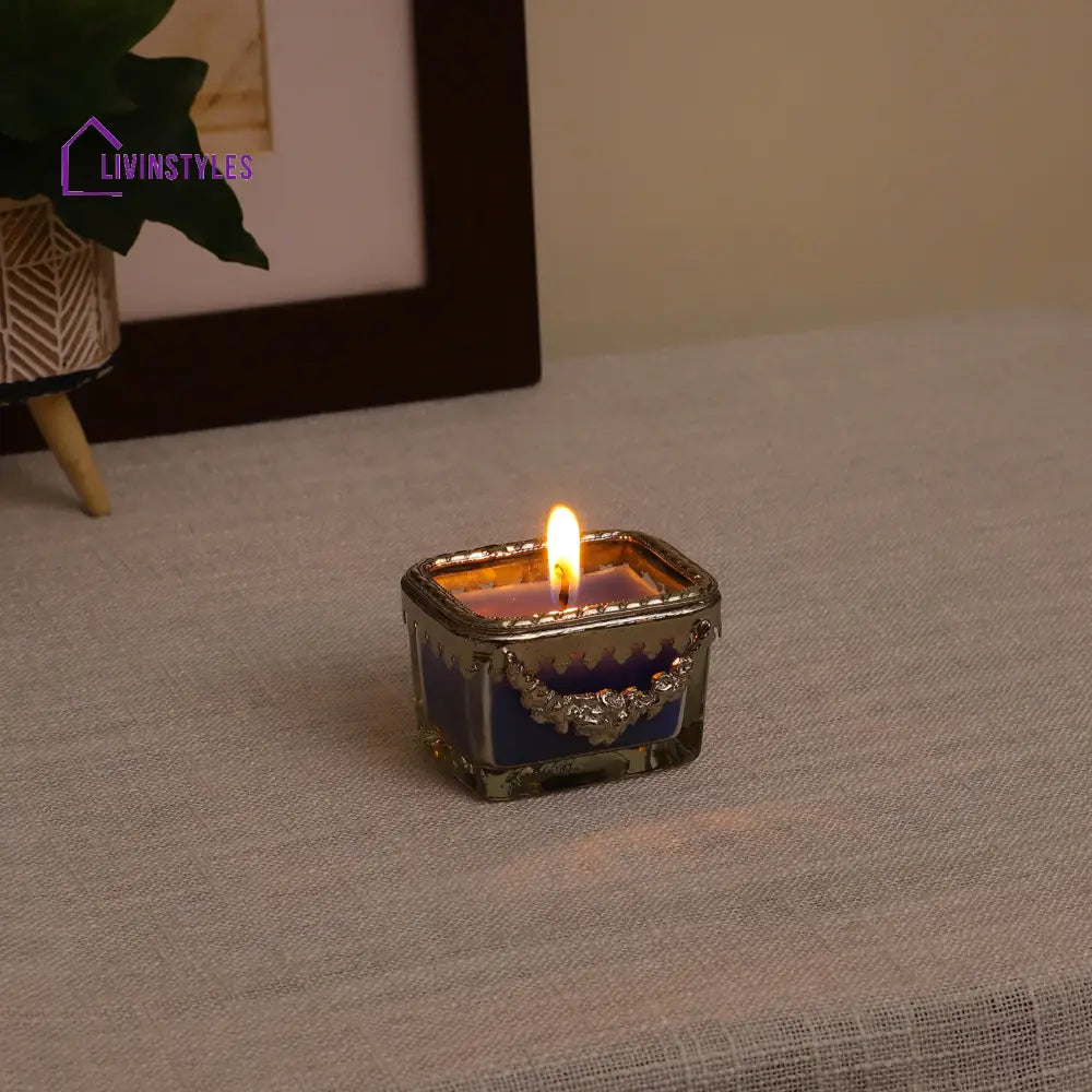 Black Velvet Scented Candle Glass Jar With Silver Ring